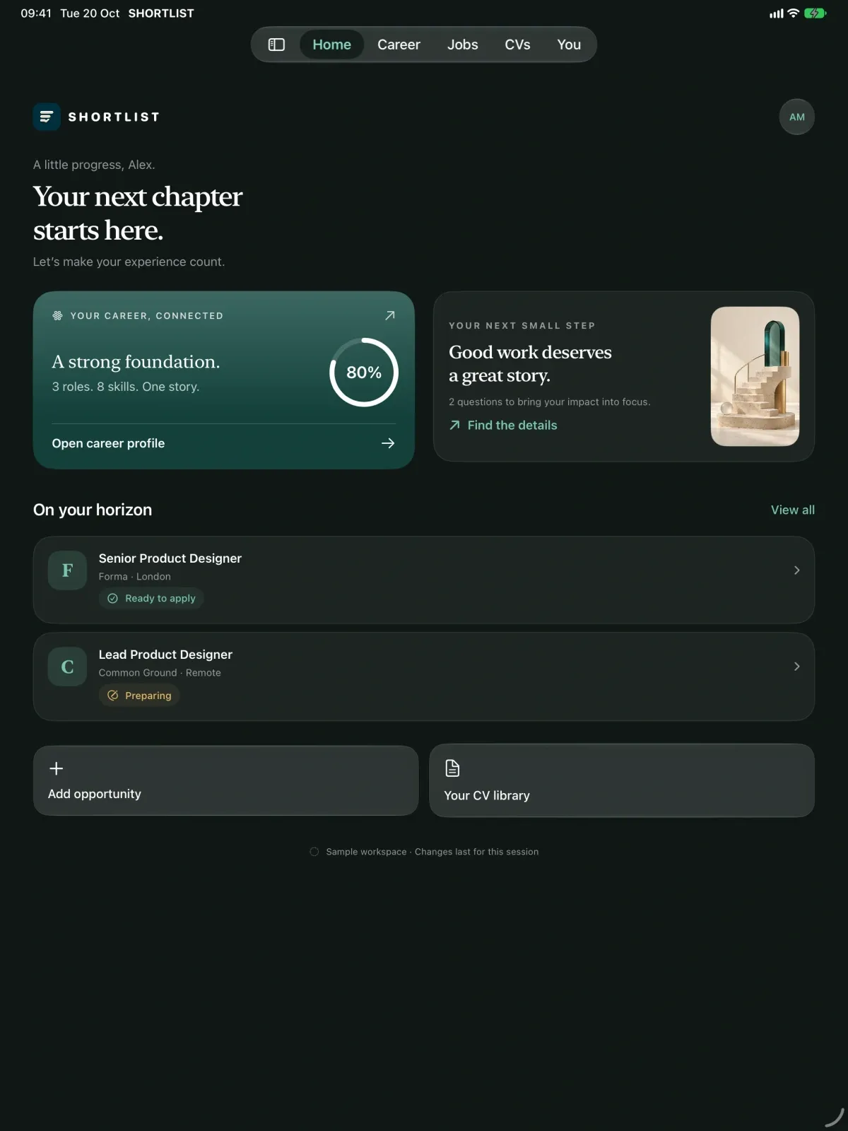 Shortlist screenshot 7 (dark mode)