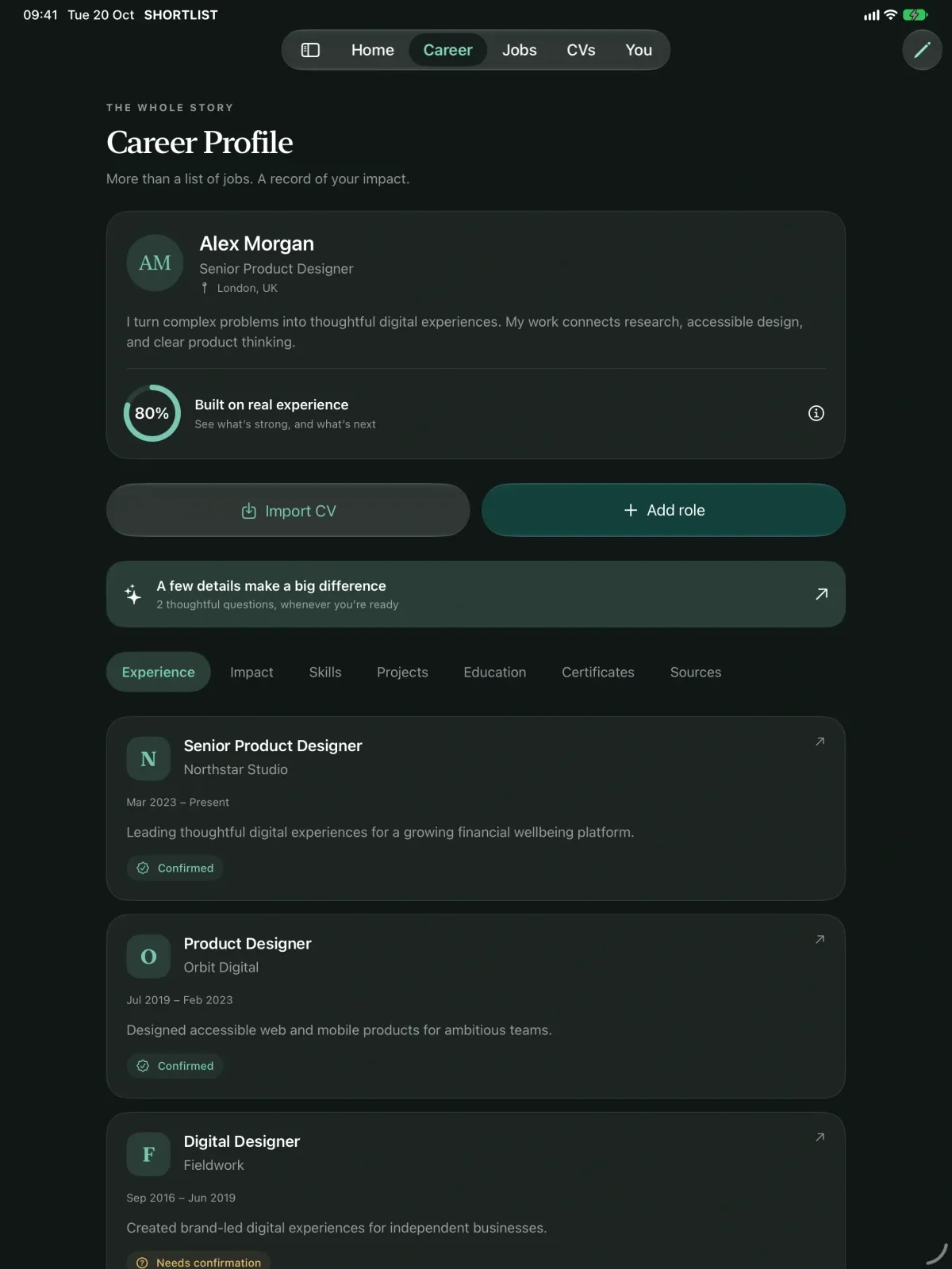 Shortlist screenshot 8 (dark mode)