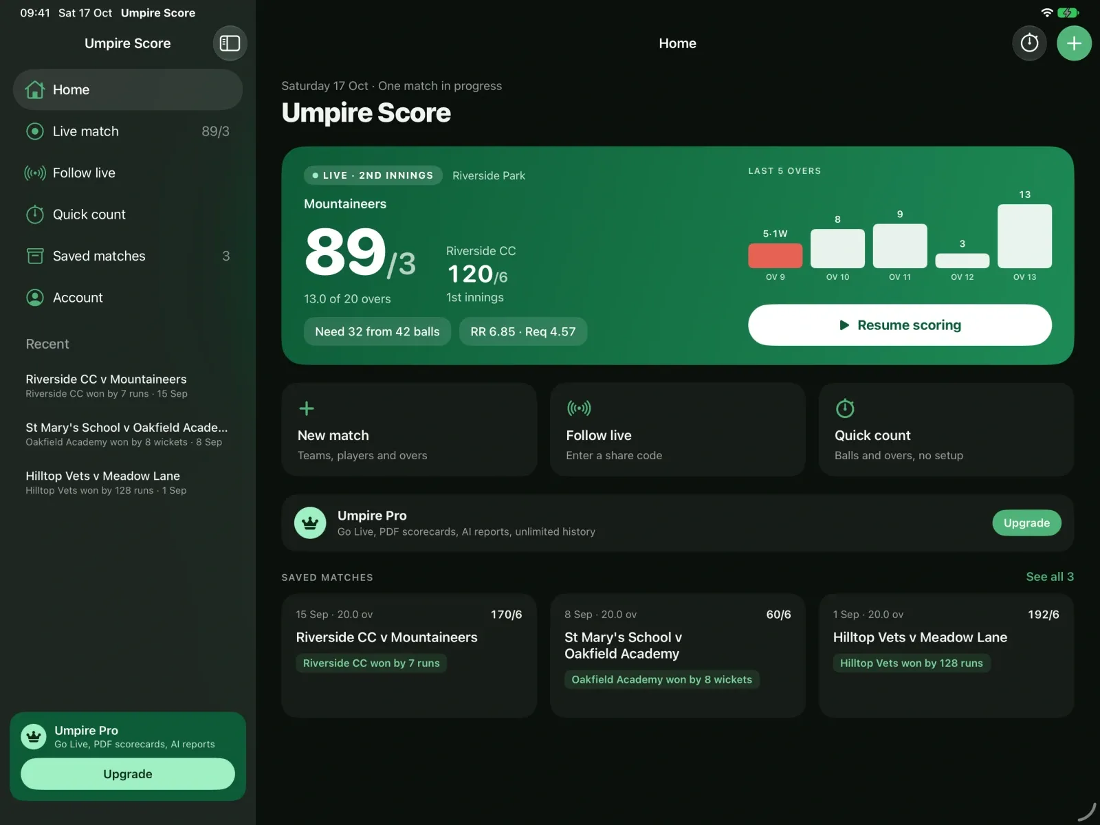 Umpire Score screenshot 10 (dark mode)