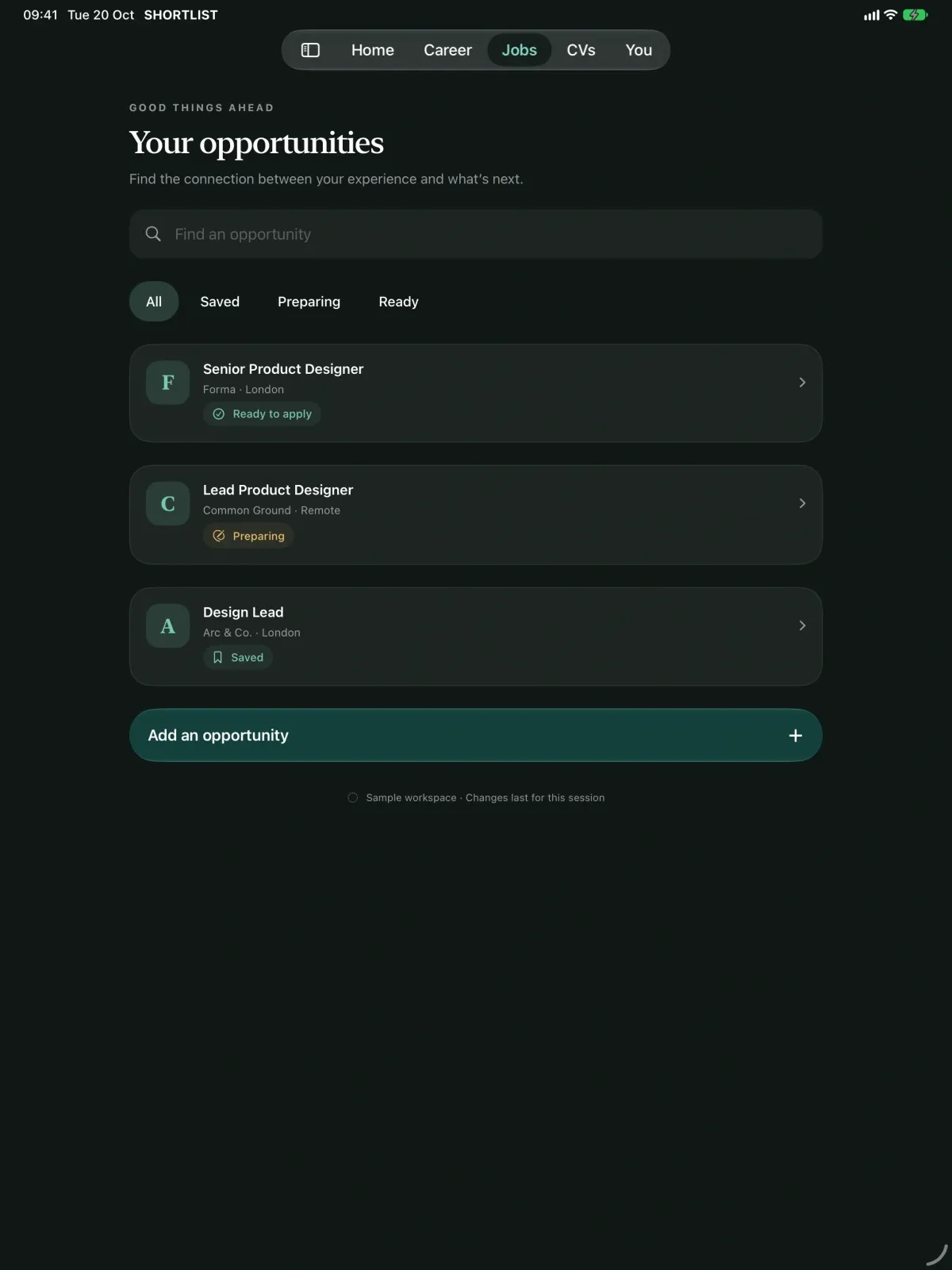 Shortlist screenshot 9 (dark mode)