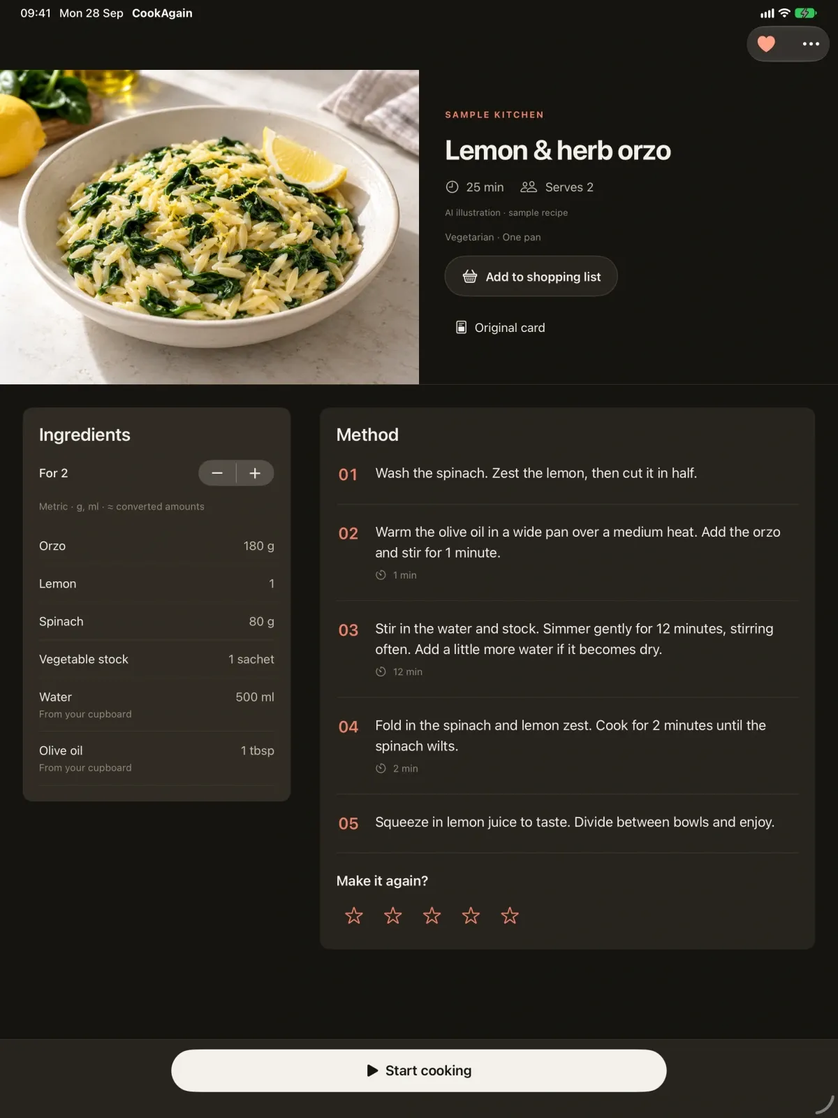 CookAgain screenshot 3 (dark mode)