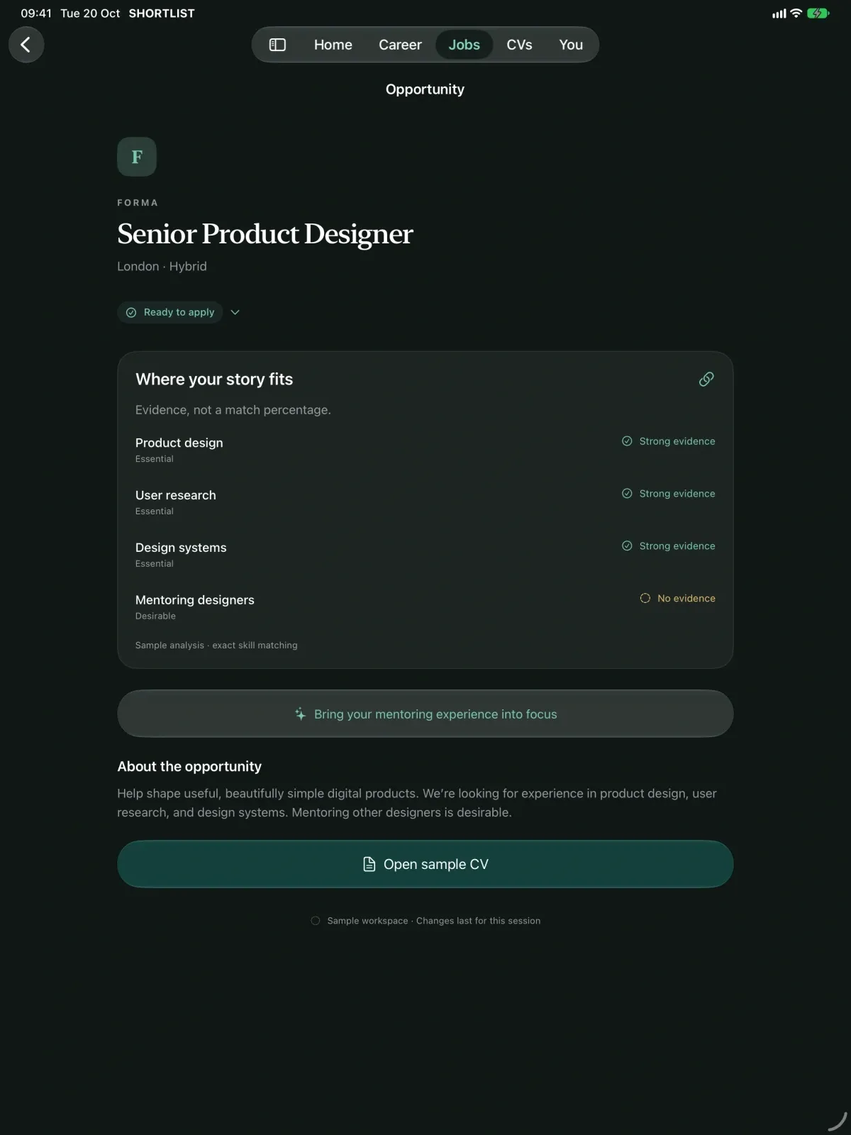 Shortlist screenshot 11 (dark mode)