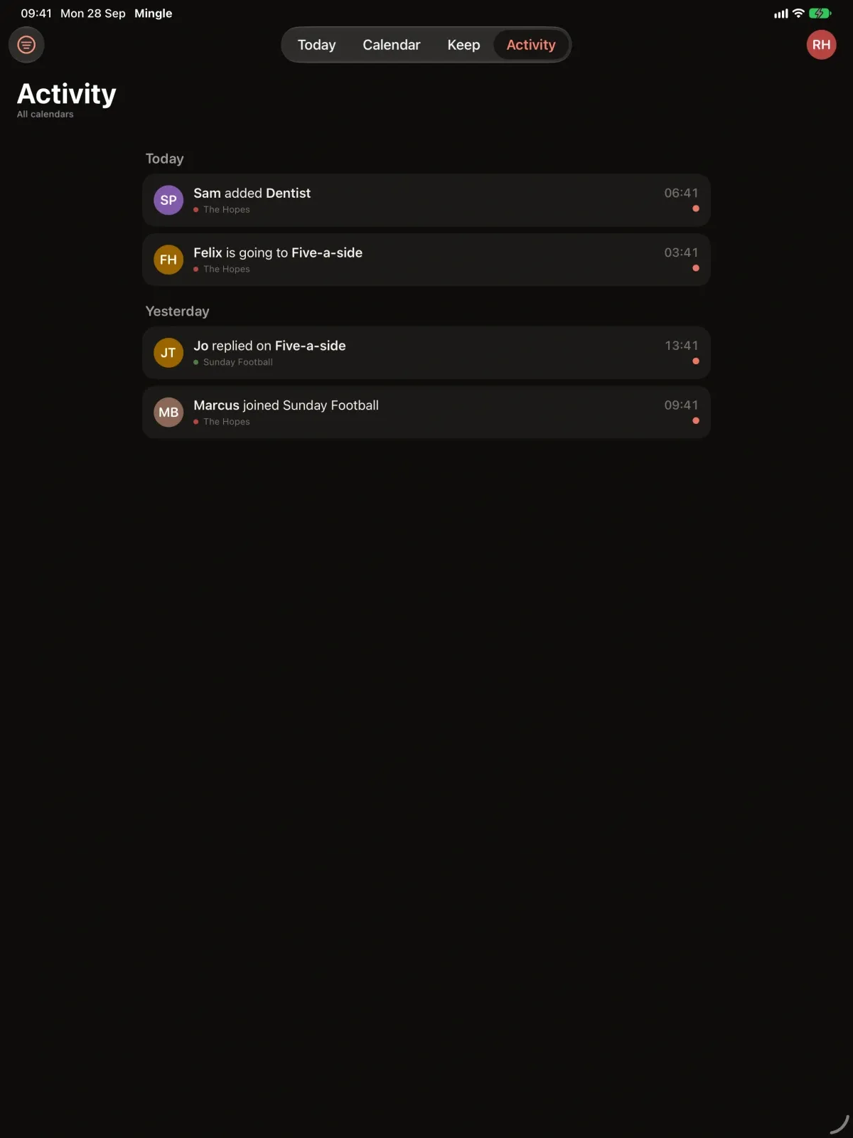 Mingle - Shared Calendar screenshot 12 (dark mode)