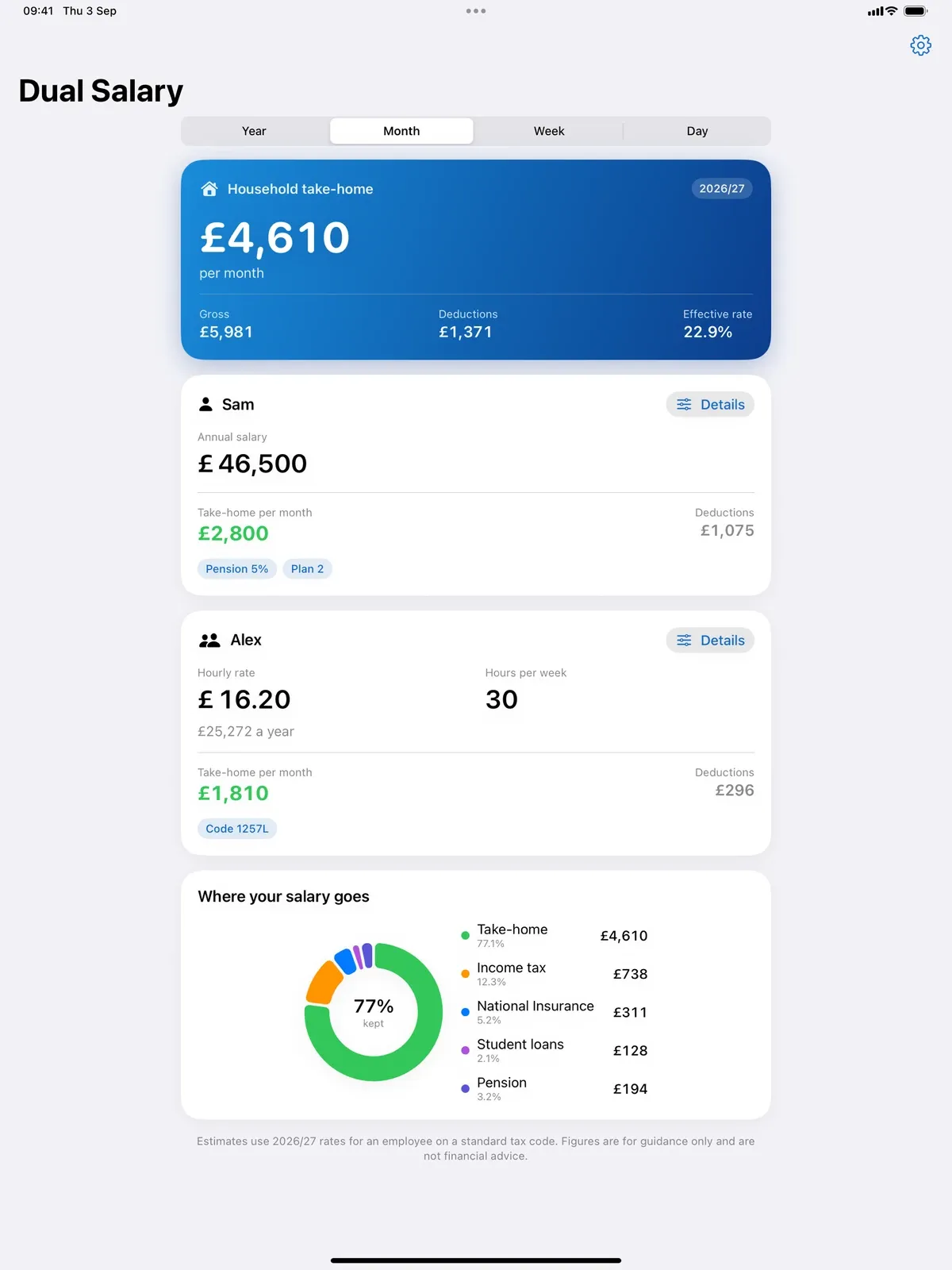 UK Dual Salary Calculator screenshot 4 (light mode)