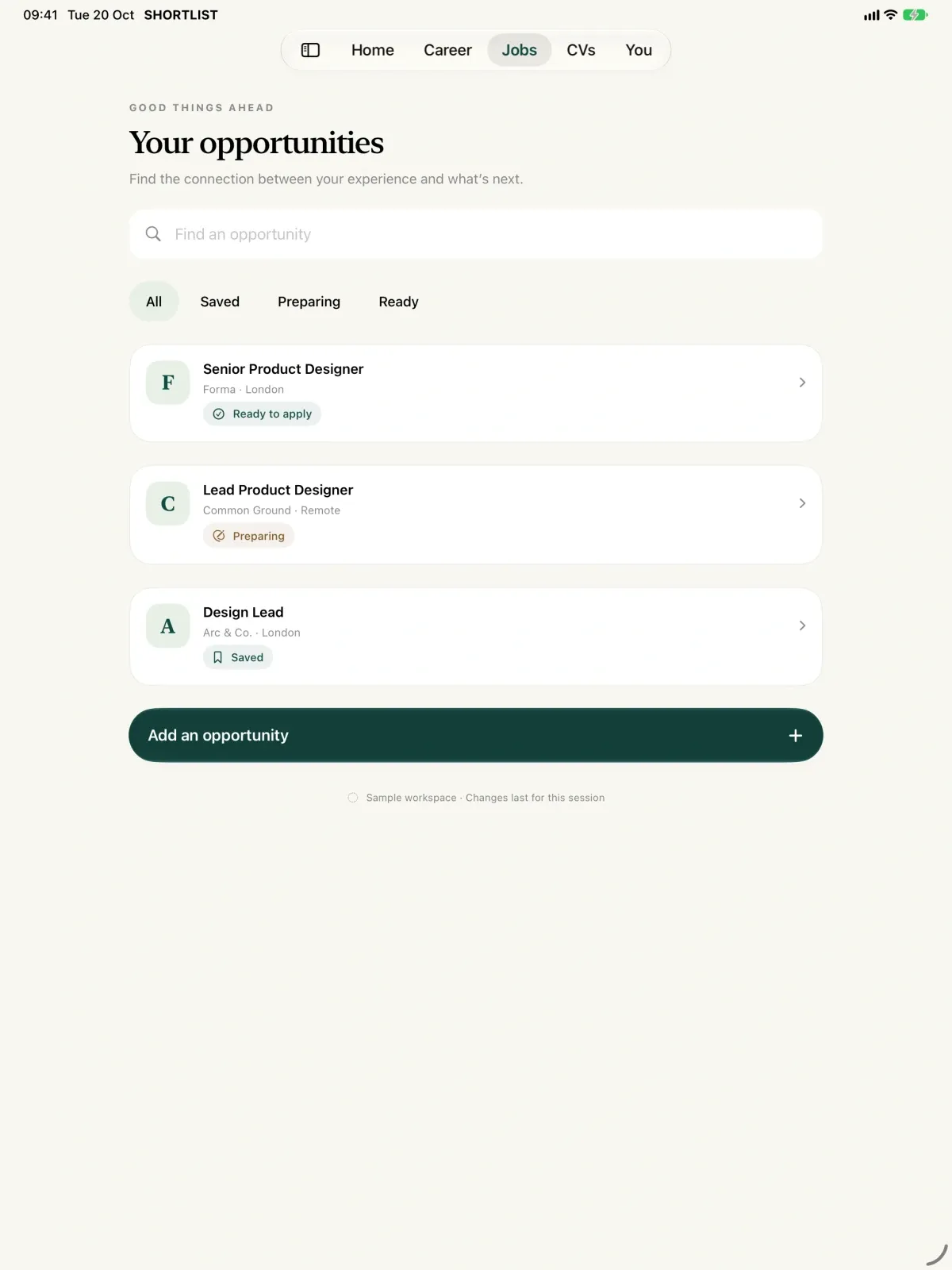Shortlist screenshot 9 (light mode)