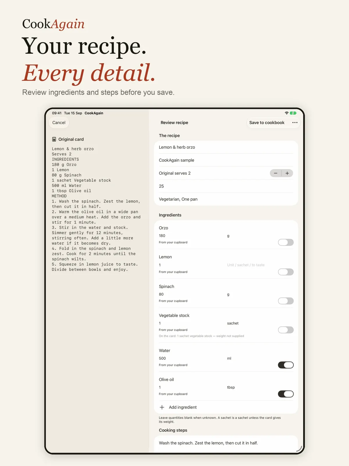CookAgain screenshot 5 (light mode)