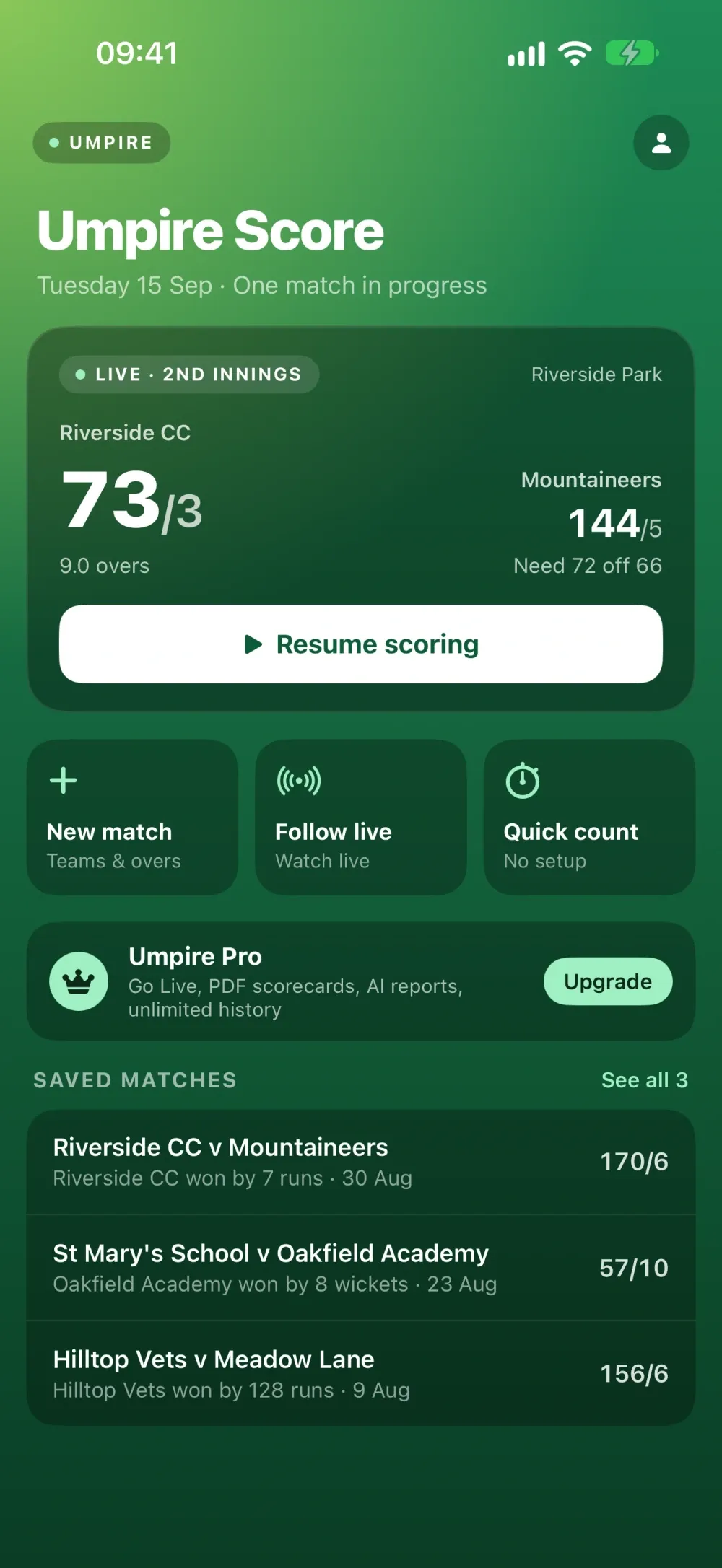 Umpire Score on iPhone