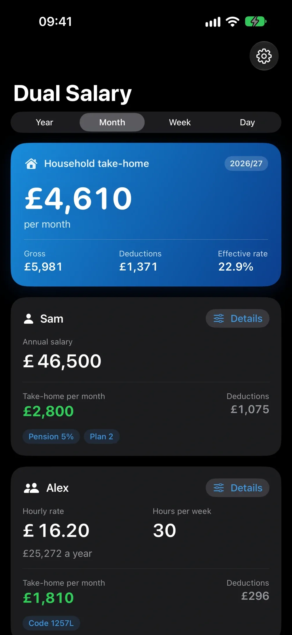 UK Dual Salary Calculator on iPhone