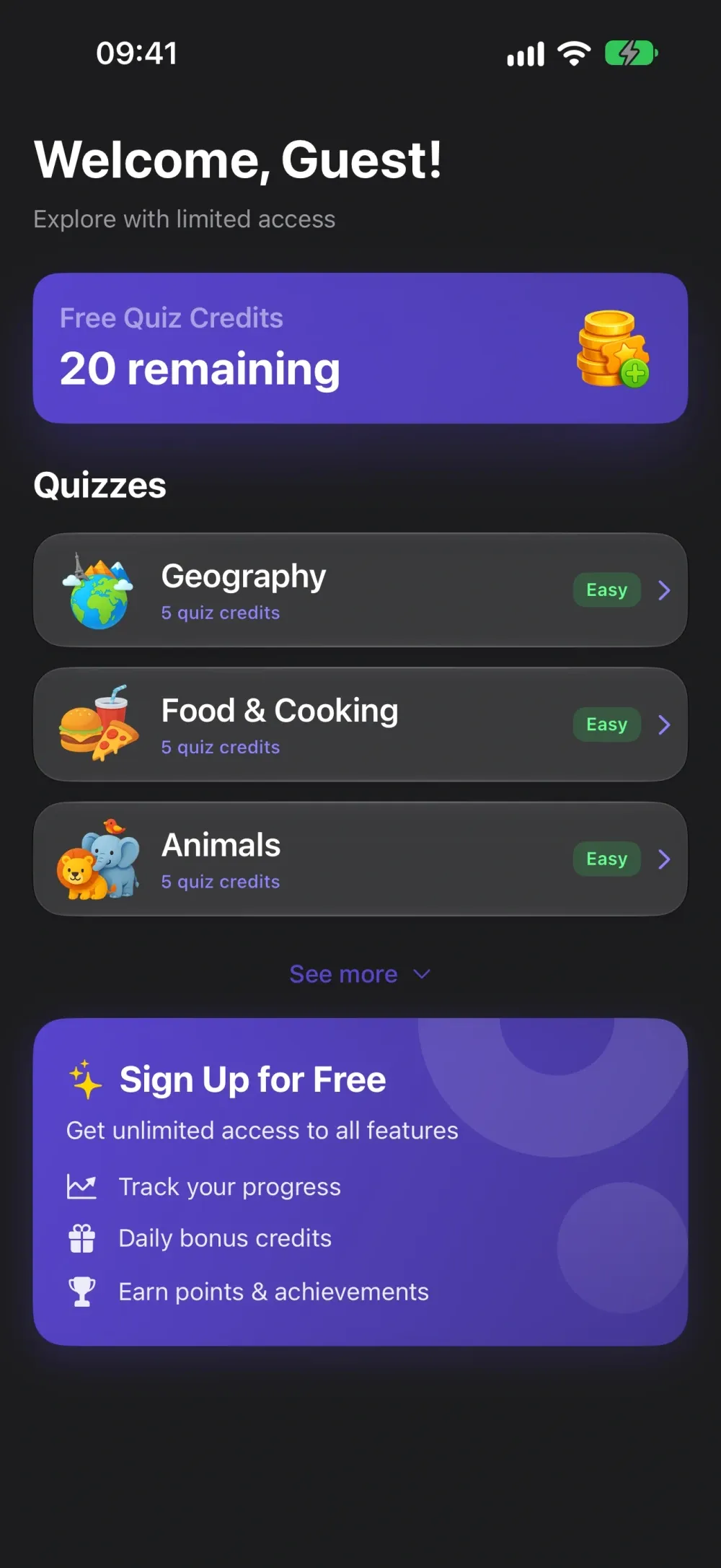 Quizzeta screenshot 2 (dark mode)