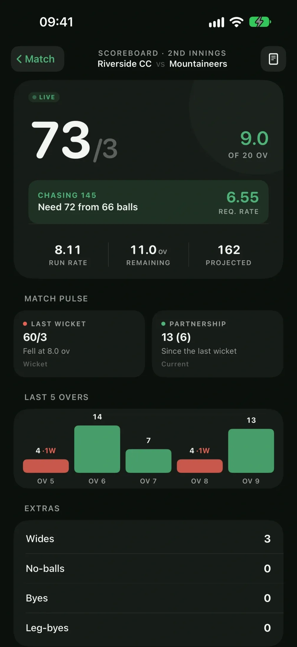Umpire Score screenshot 3 (dark mode)