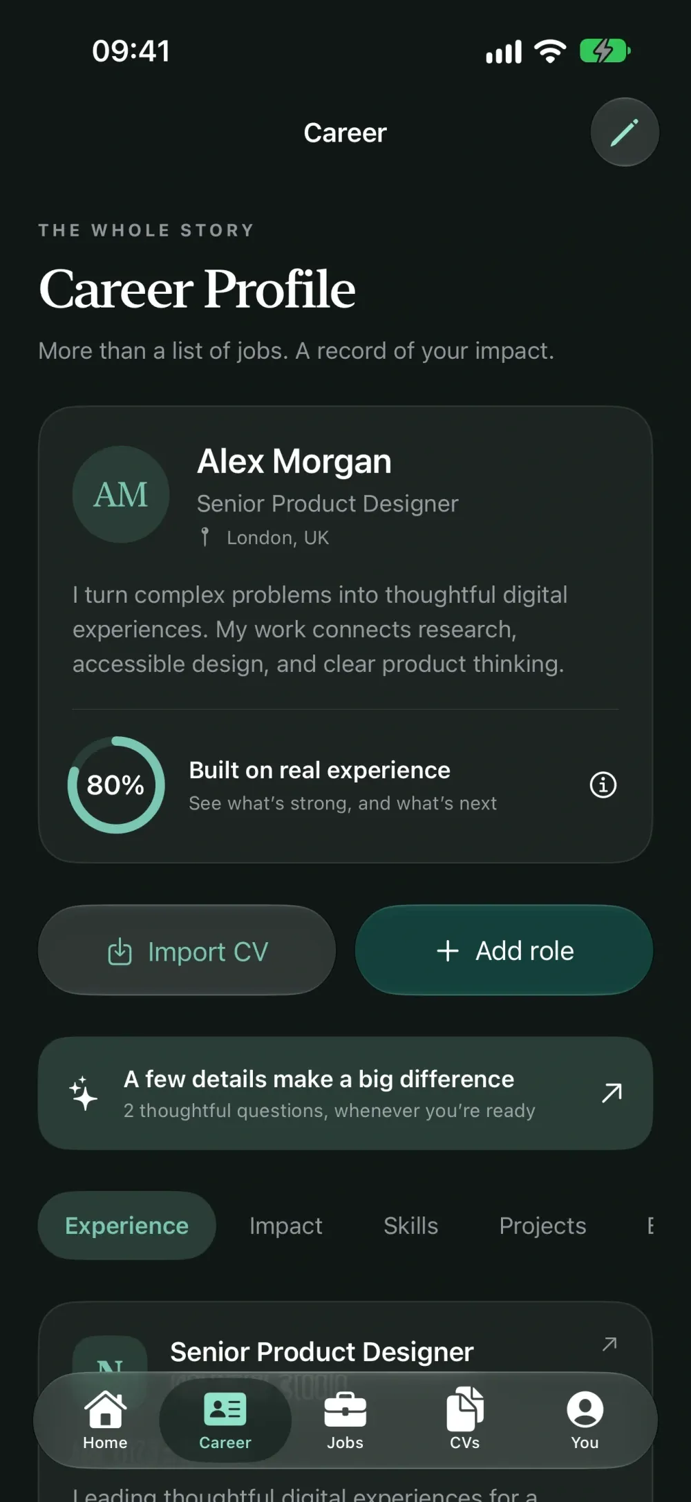 Shortlist screenshot 3 (dark mode)