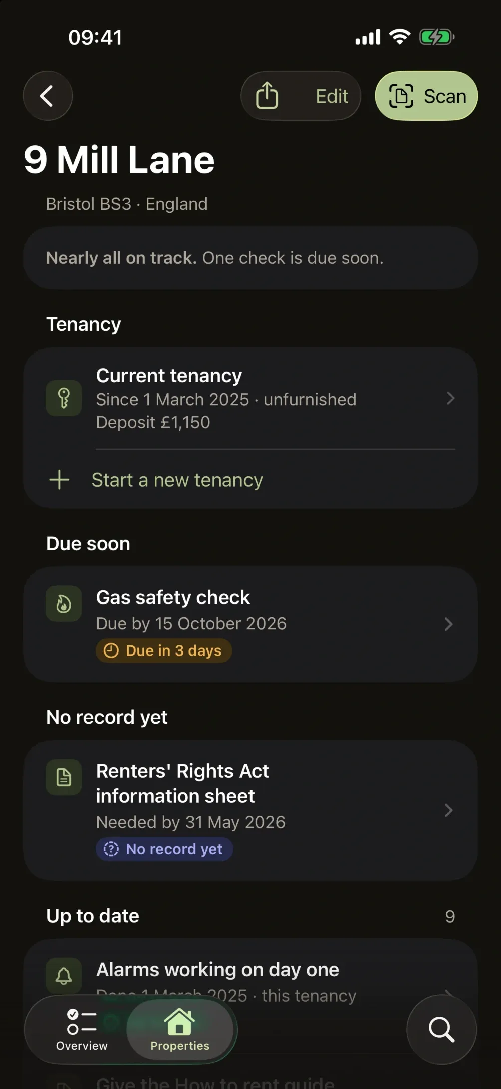 Lintel: Landlord Logbook screenshot 3 (dark mode)