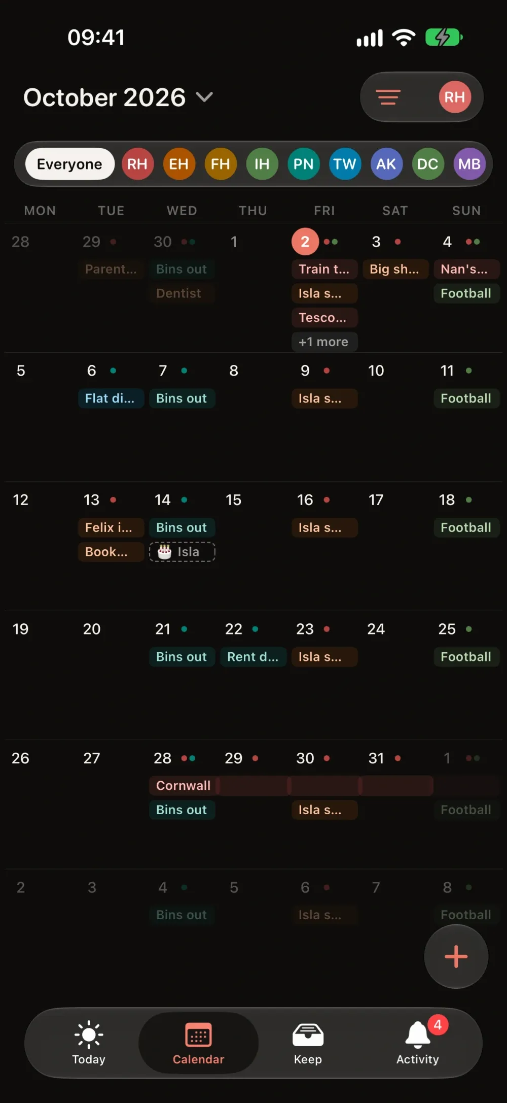 Mingle - Shared Calendar screenshot 3 (dark mode)