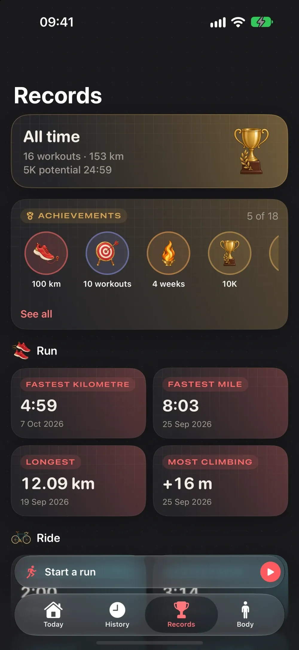 GymMate - Running, Cycling & Fitness Tracker screenshot 4 (dark mode)