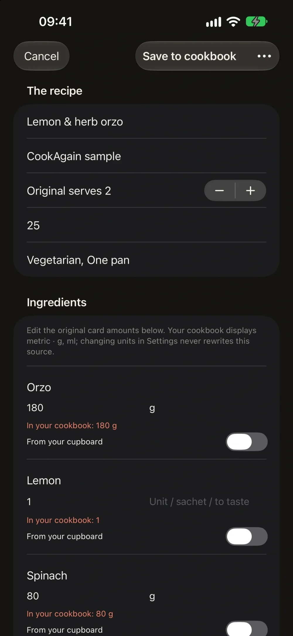 CookAgain screenshot 11 (dark mode)