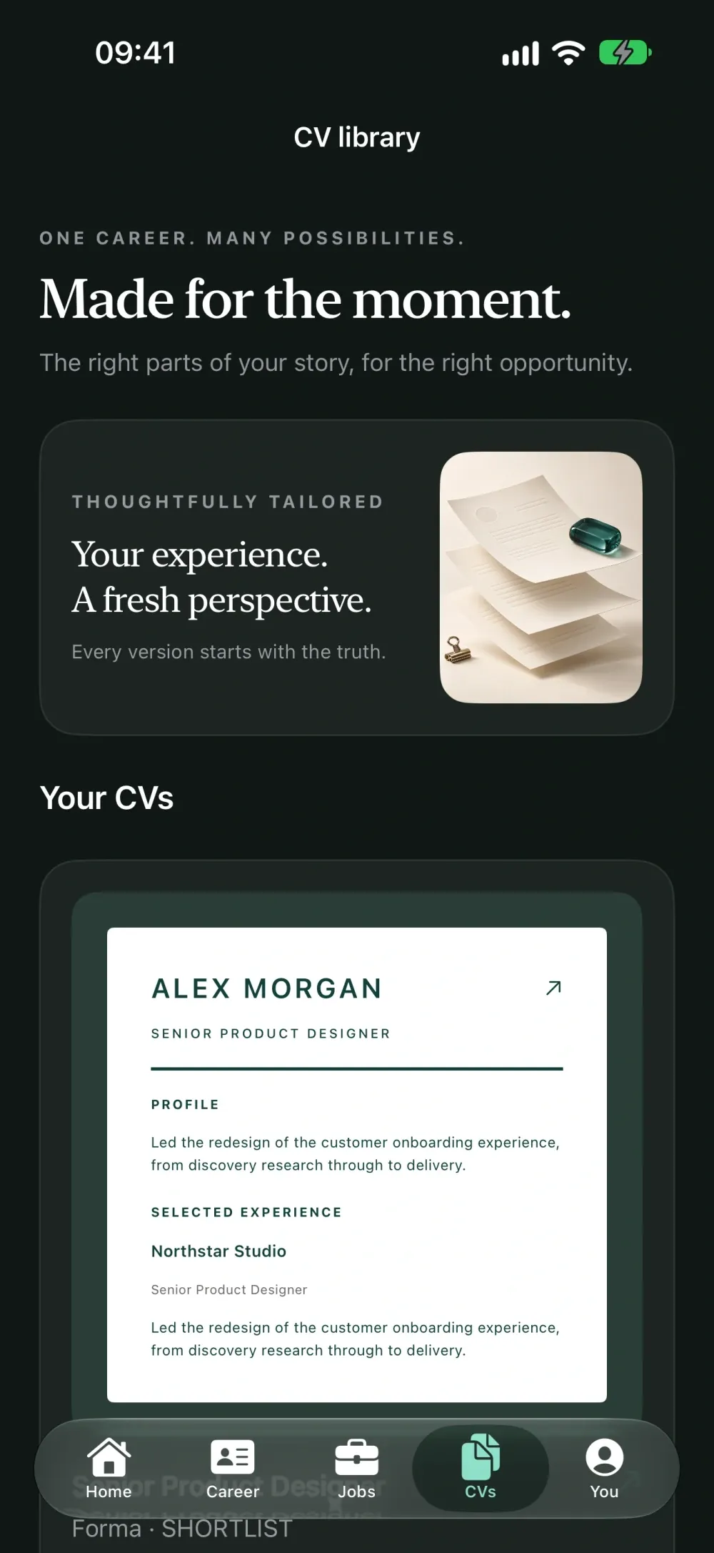 Shortlist screenshot 5 (dark mode)