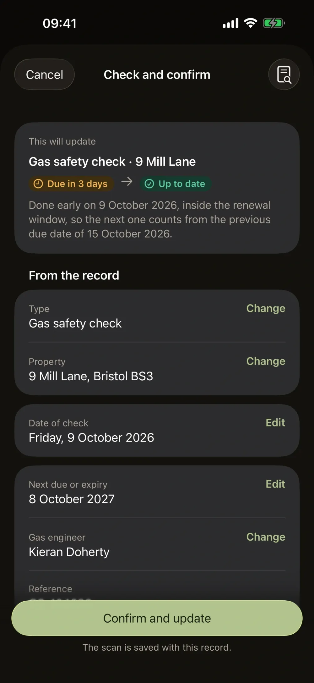 Lintel: Landlord Logbook screenshot 5 (dark mode)
