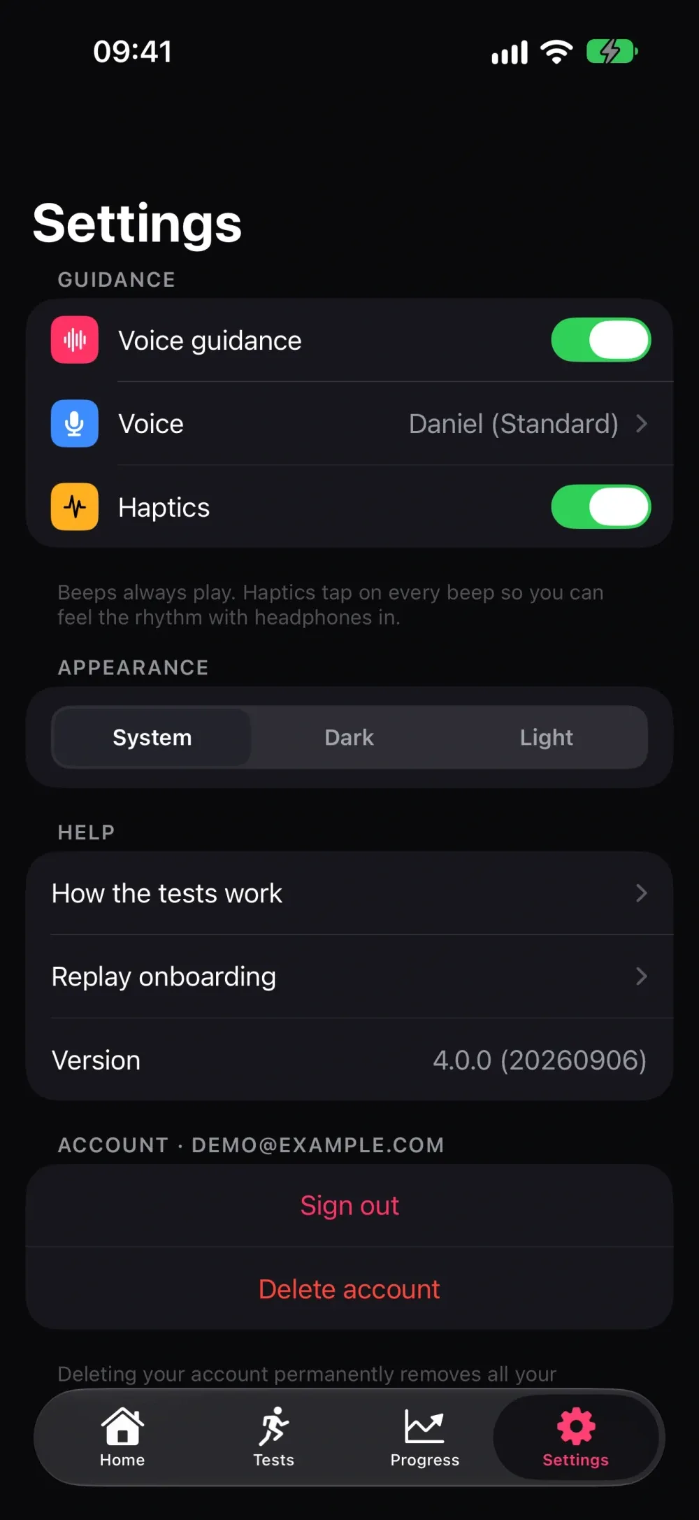 Bleep Test - Fitness Tests screenshot 6 (dark mode)