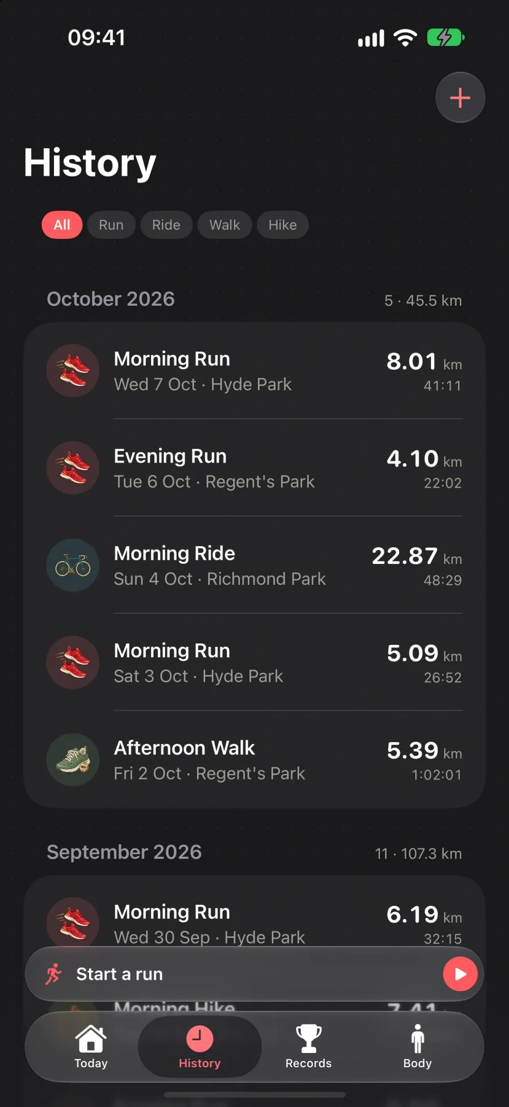 GymMate - Running, Cycling & Fitness Tracker screenshot 6 (dark mode)