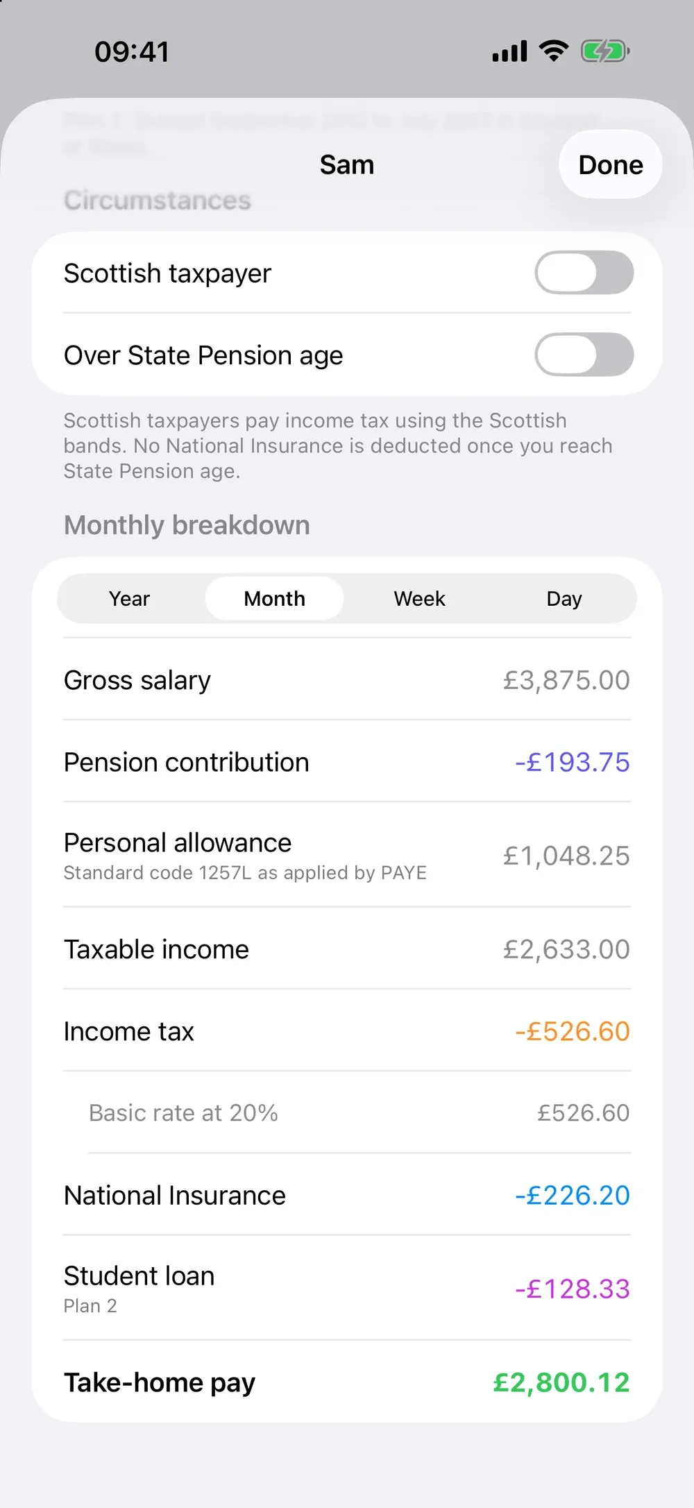 UK Dual Salary Calculator screenshot 3 (light mode)